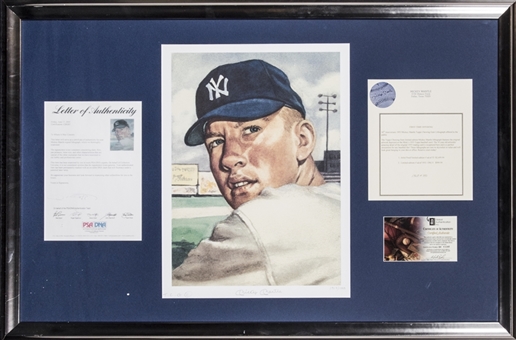 1953 Mickey Mantle 25th Anniversay Topps Edition Autographed 14 x 19 Lithograph LE 1909/1953 in 26 x 39 Framed Display (PSA/DNA)